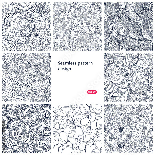 Floral seamless vintage pattern set.