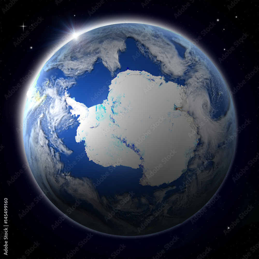 Obraz premium Antractic from space during sunset