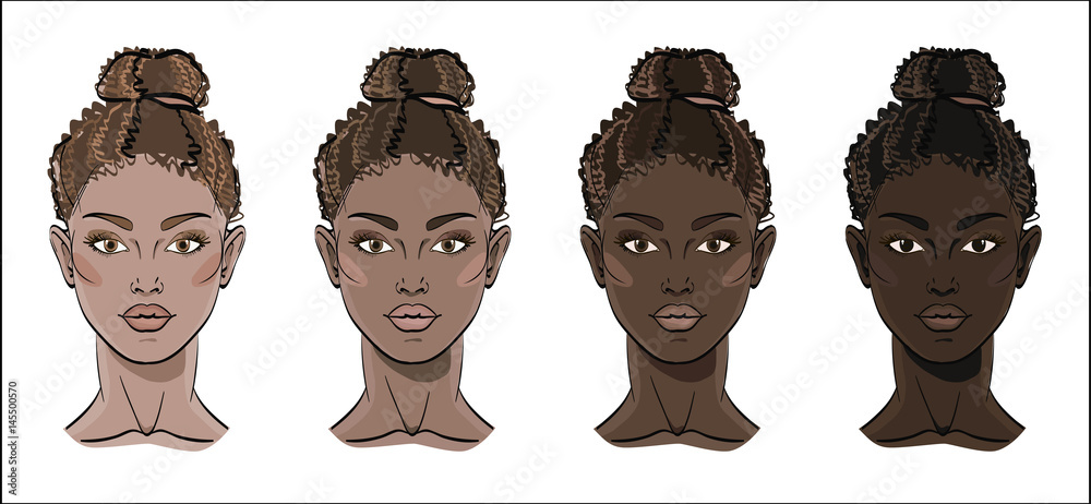 Vector Illustration of Black Women Faces with different tone of skin ...