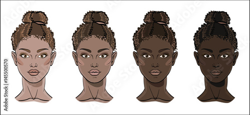 Vector Illustration of Black Women Faces with different tone of skin.. Portrait of beauty african women.