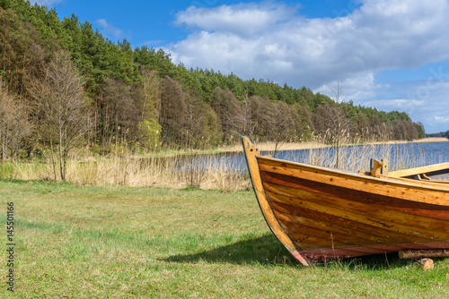 Spring time on the shore of the Golun lake in Kashubia in Poland.