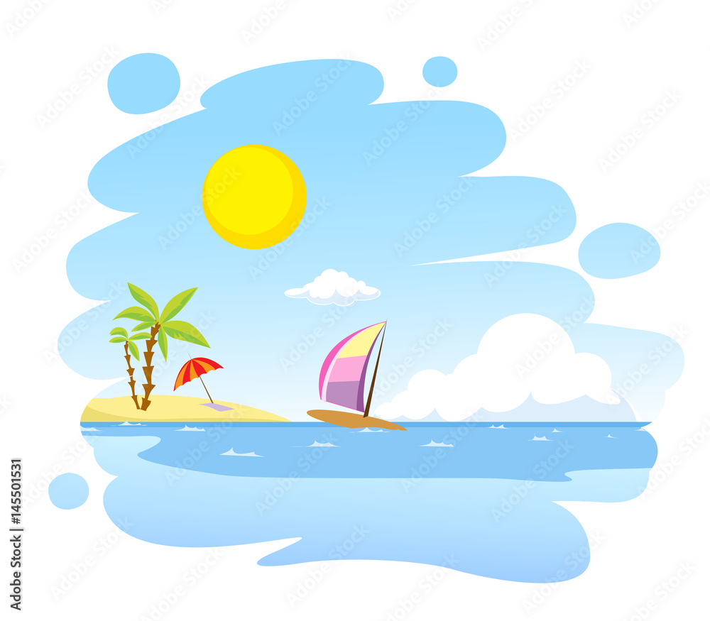 painted summer beach landscape - vector illustration