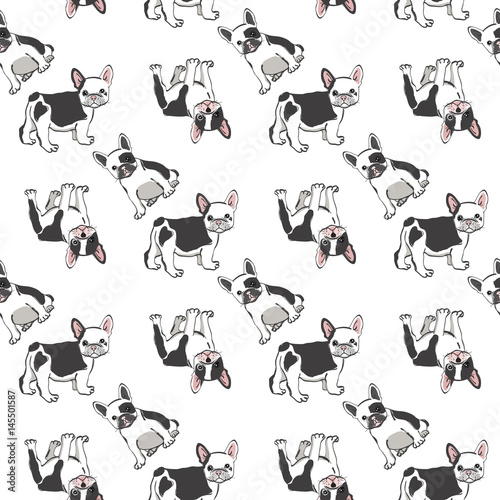 Seamless pattern with cute french bulldog. Vector illustration.