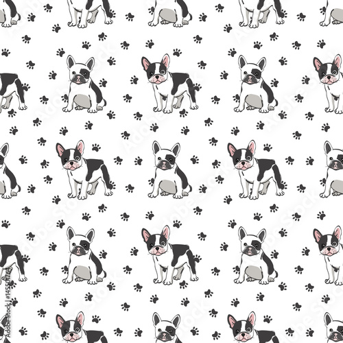 Seamless pattern with cute french bulldog. Vector illustration.