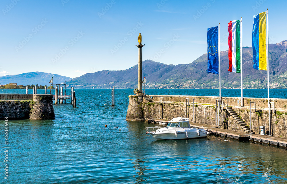 Harbor wall of Luino on the Lake Maggiore, Italy 