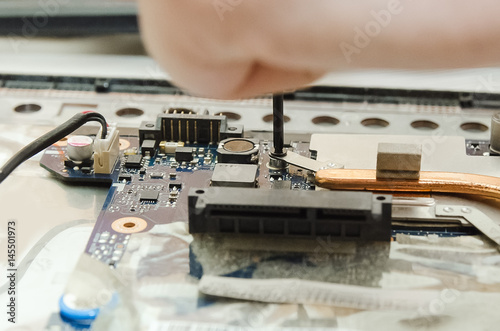 Inside the computer. Electronic components of laptop.