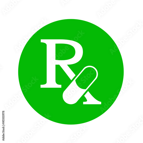 Icono plano RX con pildora en circulo verde