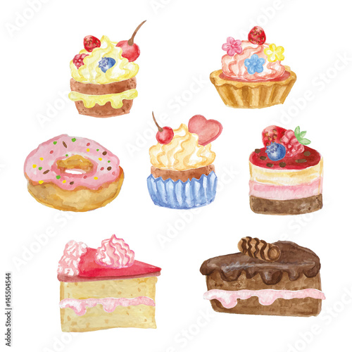 Watercolor sweet cakes set