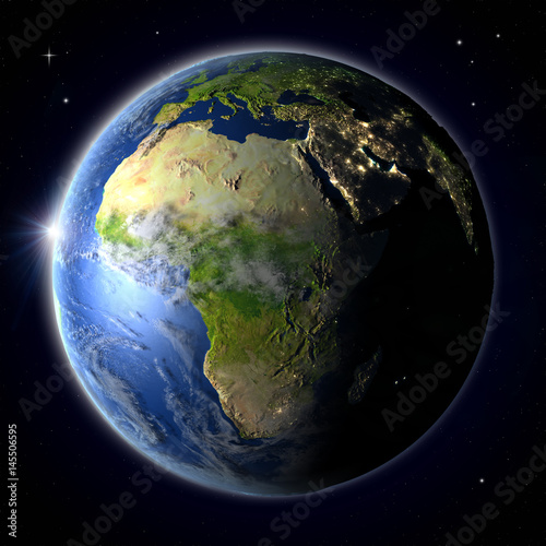 Fototapeta Naklejka Na Ścianę i Meble -  Africa from space during sunset