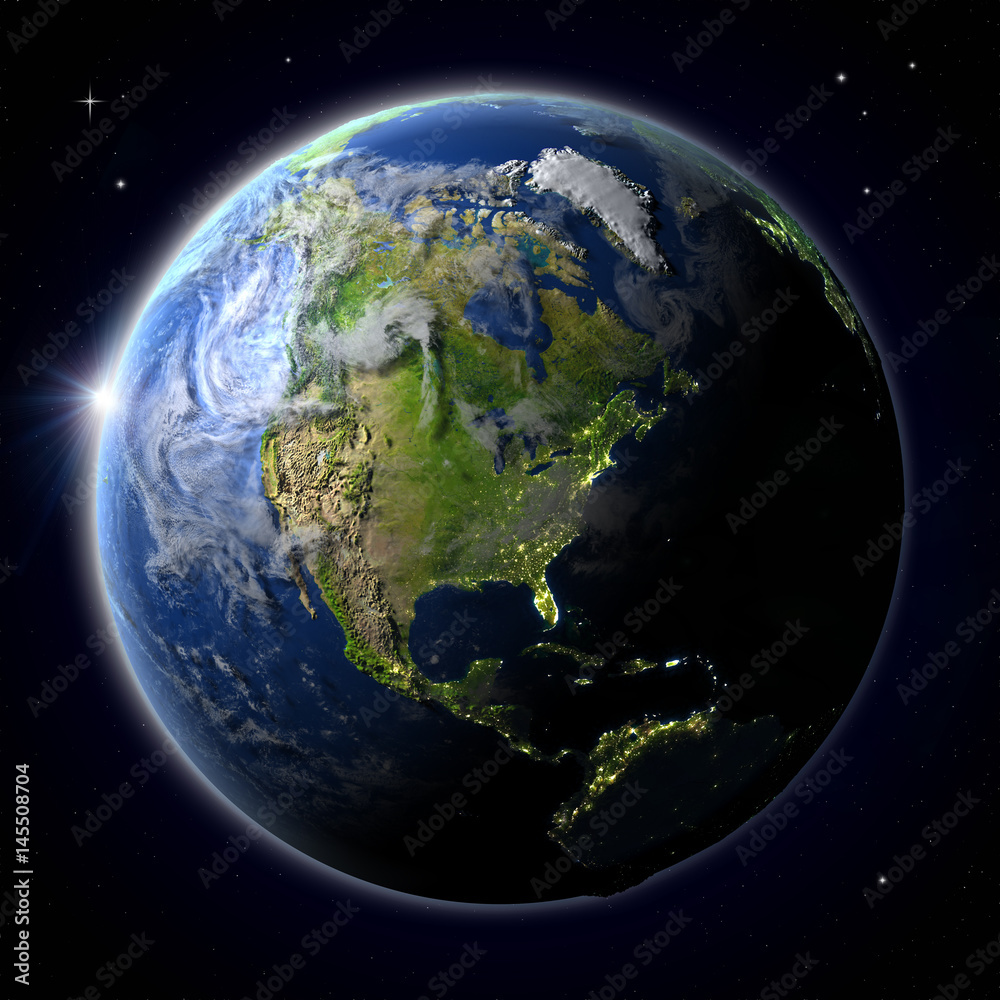 Obraz premium North America from space during sunset