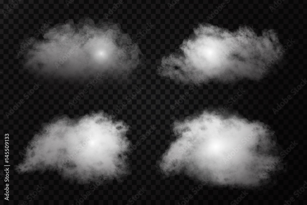 Vector realistic isolated cloud effect on the transparent background. Realistic fog or smoke for decoration. - obrazy, fototapety, plakaty 