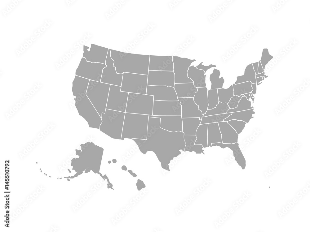 Blank similar USA map isolated on white background. United States of America country. Vector template for website, design, cover, infographics. Graph illustration