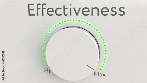 Fotografie Turning white hi-tech knob with effectiveness inscription from minimum to maximum