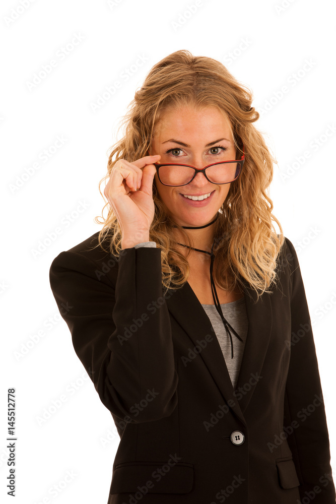 young business woman with eye glasses isolated over white background