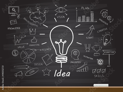 Chalk hand drawing with light bulb. Vector illustration.
