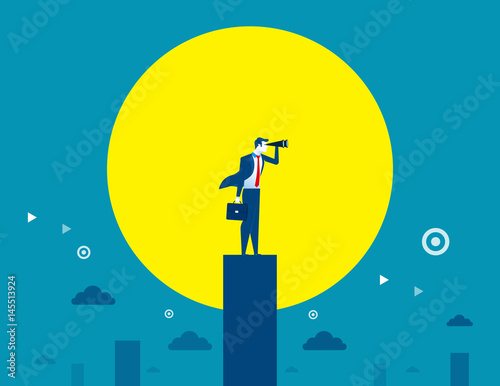 Businessmen looking telescope for target to success. Concept business success illustration. Vector flat.