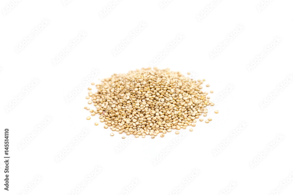 Heap of healthy quinoa seeds isolated on white Heap of healthy quinoa seeds isolated on white