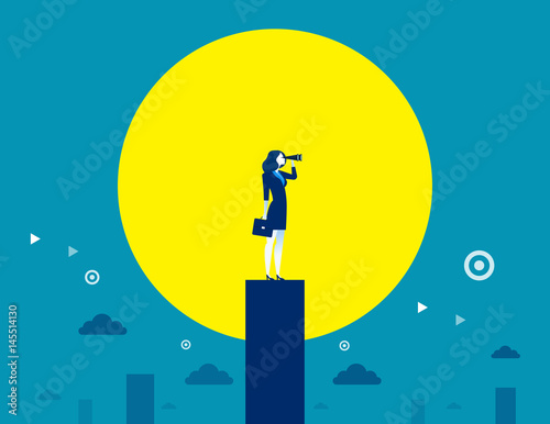 Businesswomen looking telescope for target to success. Concept business success illustration. Vector flat.