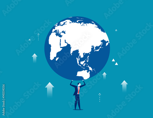 A businessman is holding up globe. Concept business illustration. Vector business metaphor flat.