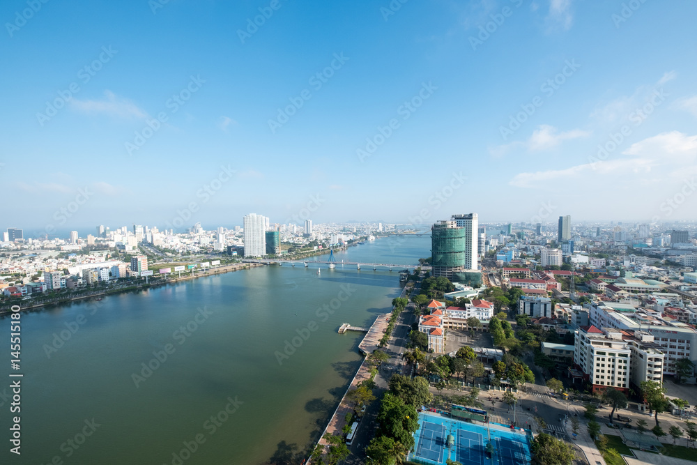 DA NANG, VIETNAM-APR 8 : The cityscape of Da Nang and Han River viewed from the top ,, Da Nang ,Vietnam.