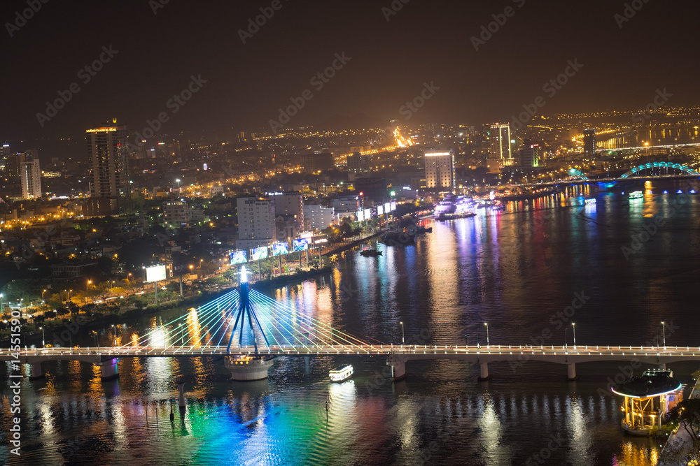 The cityscape of Da Nang and Han River viewed from the top at night ,April 8,2017, Da Nang ,Vietnam.