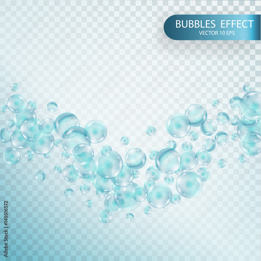 Water bubbles isolated on a transparent checkered background. - obrazy, fototapety, plakaty 