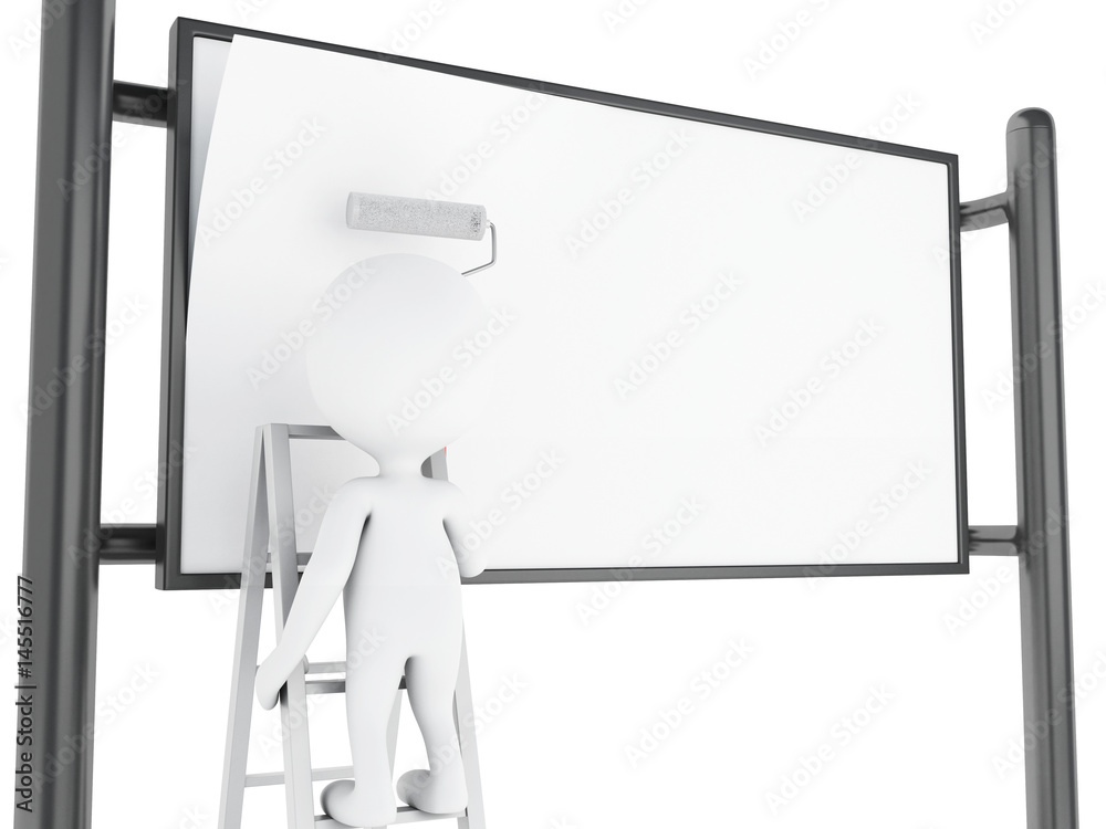 3d White people painting blank street advertising billboard 3d White people painting blank street advertising billboard