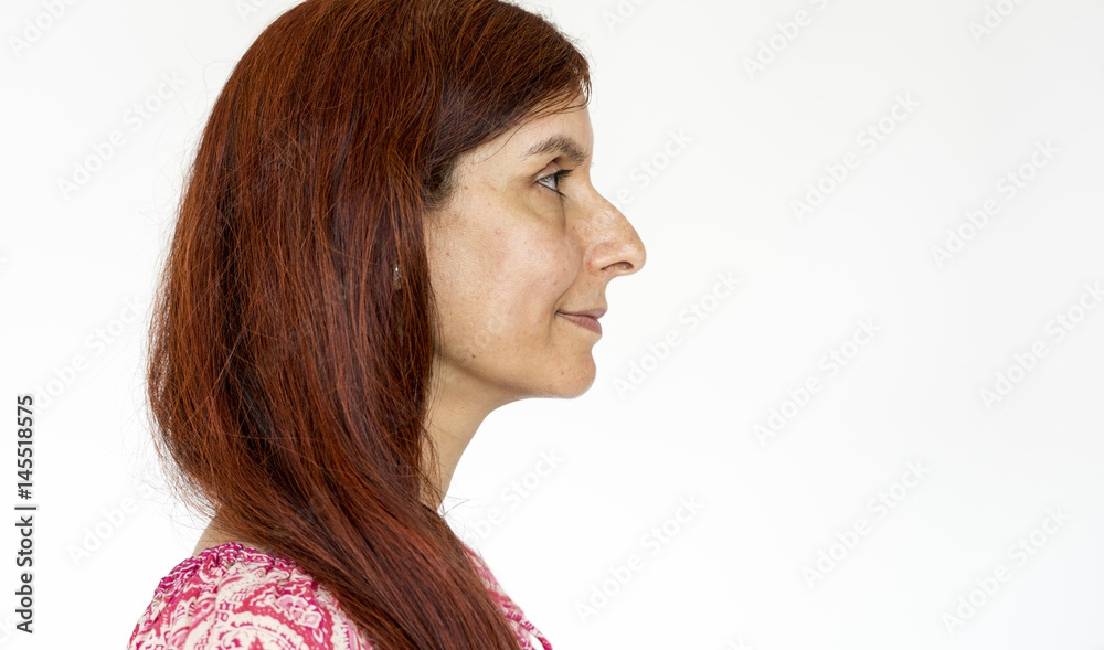 Mature woman smiling casual studio portrait Mature woman smiling casual studio portrait