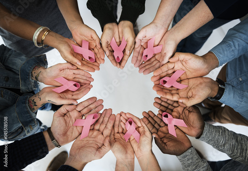 Hands Show Pink Ribbon Breast Cancer Awareness photo