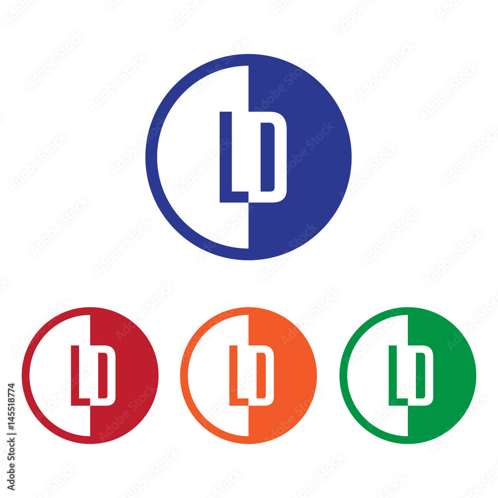 LD initial circle half logo blue,red,orange and green color LD initial circle half logo blue,red,orange and green color