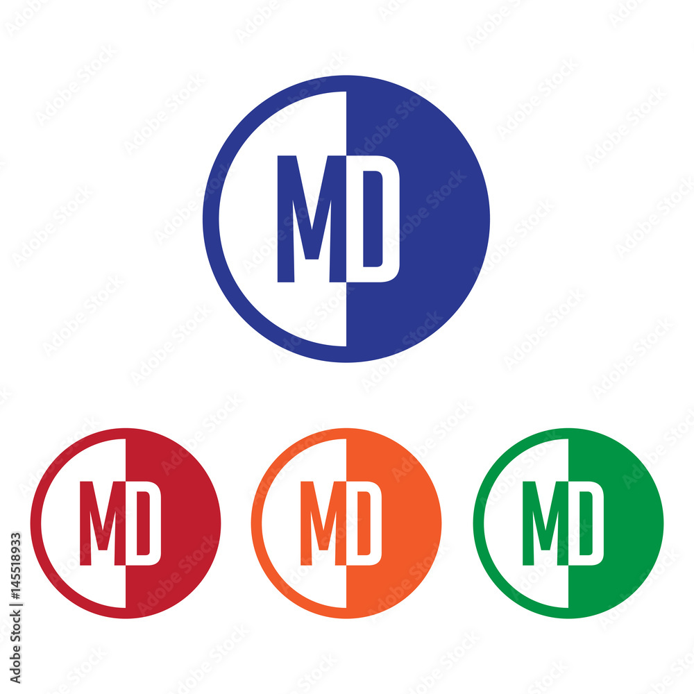 MD initial circle half logo blue,red,orange and green color MD initial circle half logo blue,red,orange and green color