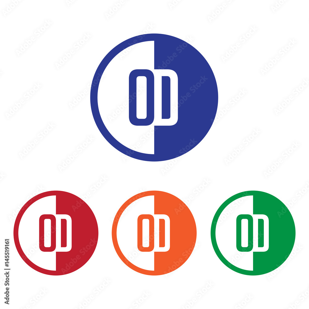OD initial circle half logo blue,red,orange and green color OD initial circle half logo blue,red,orange and green color