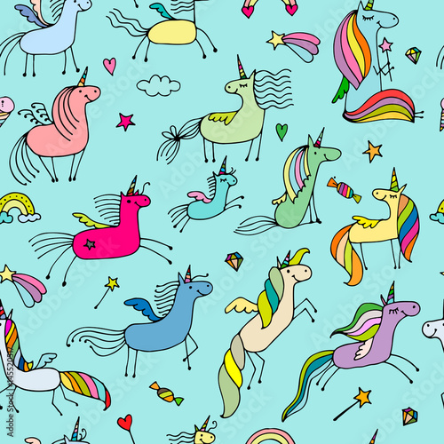Magic unicorns, seamless pattern for your design