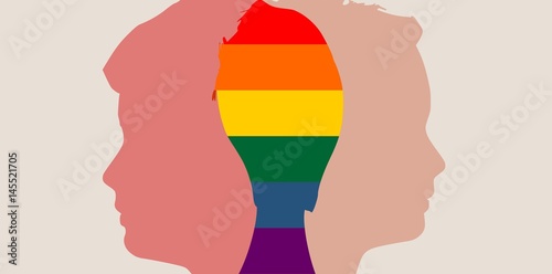 Man avatar profile view. Vector illustration. Silhouettes painted by LGBT group colors. LGBT or GLBT is an initialism that stands for lesbian, gay, bisexual, and transgender.