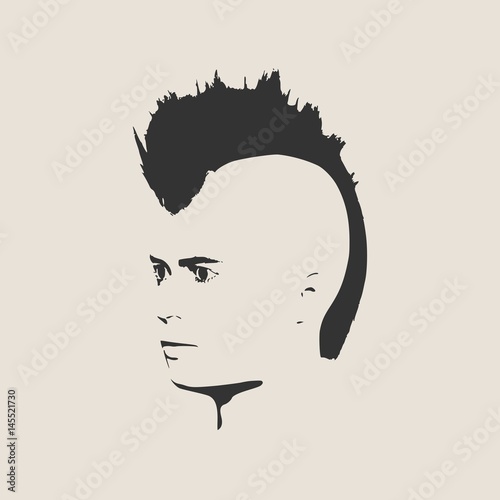 Man avatar half turn view. Isolated male face silhouette or icon. Vector illustration. Mohawk hairstyle