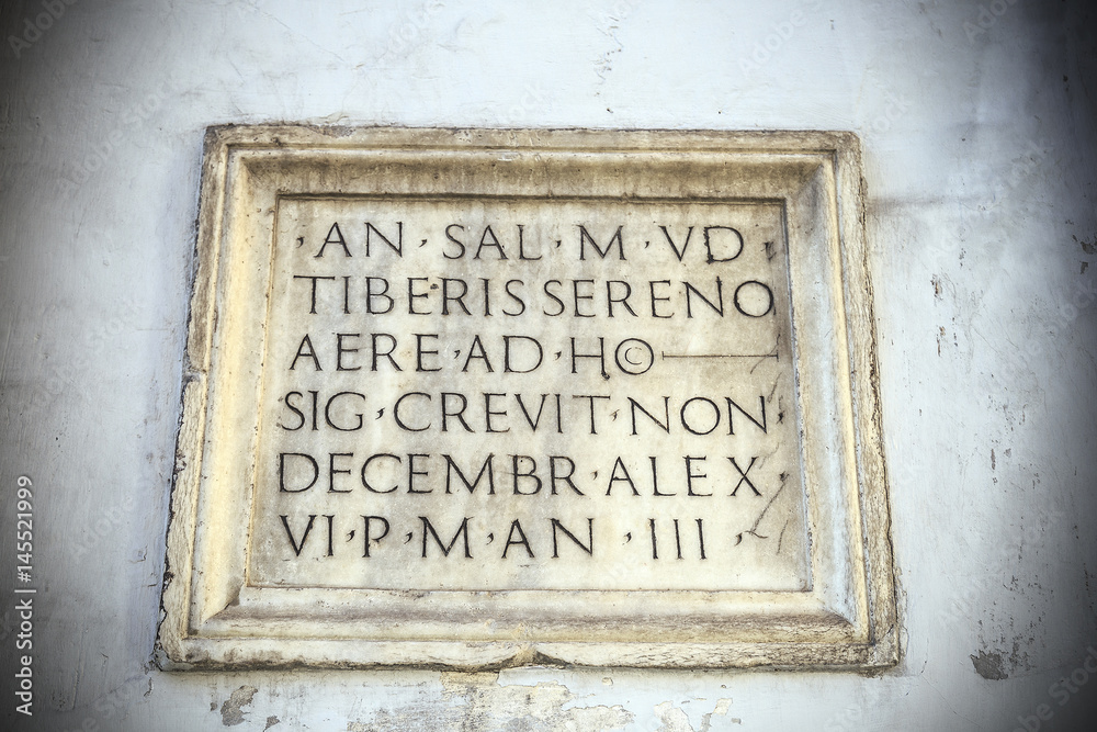 Flood marker in Rome, Italy