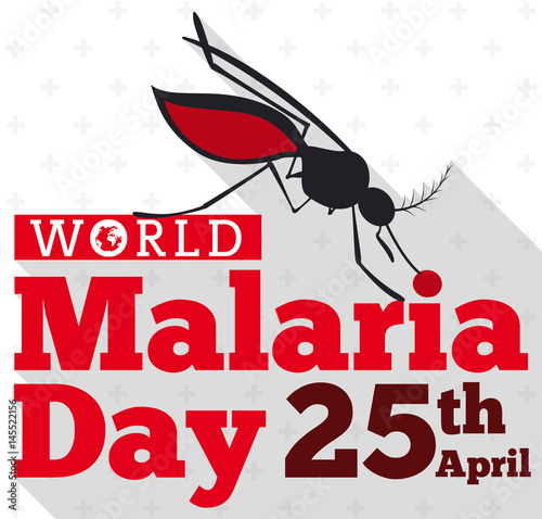 Mosquito Silhouette Biting the World Malaria Day Sign, Vector Illustration