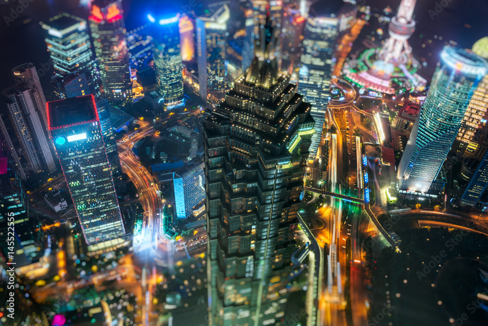 illuminated cityscape at night,panoramic view in Shanghai, China.