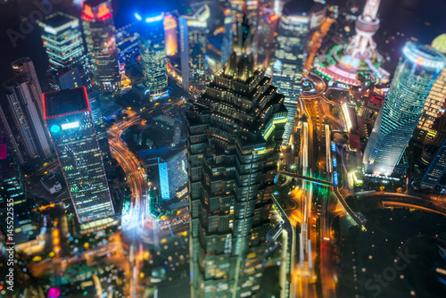 illuminated cityscape at night,panoramic view in Shanghai, China. © fanjianhua