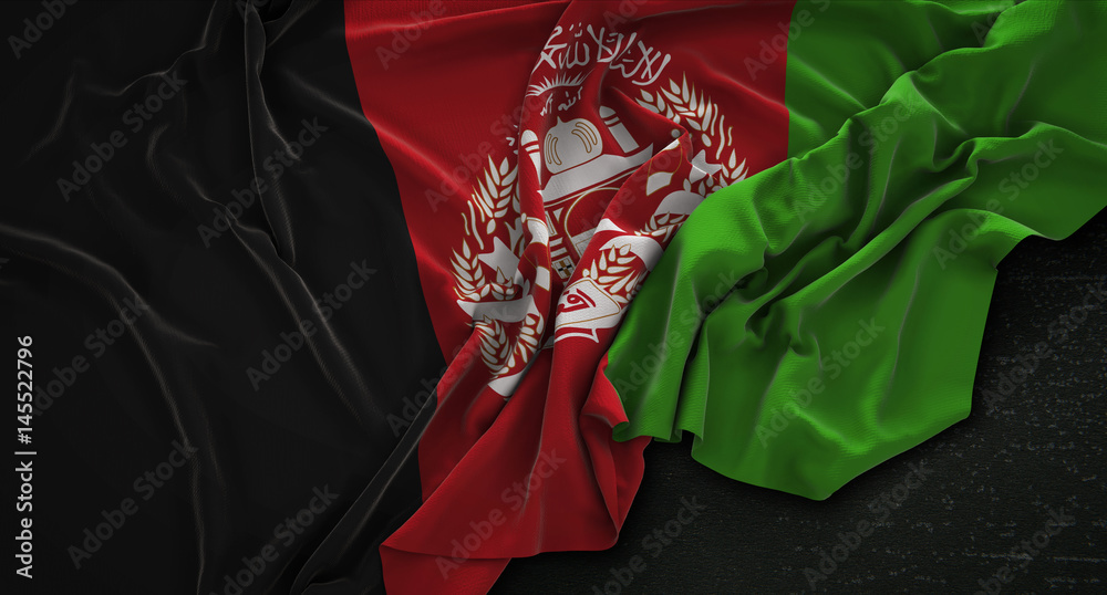 Afghanistan Flag Wrinkled On Dark Background 3D Render