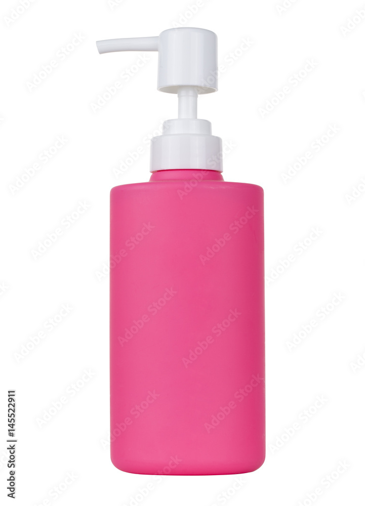Pink plastic bottle on white background. Pink plastic bottle on white background.