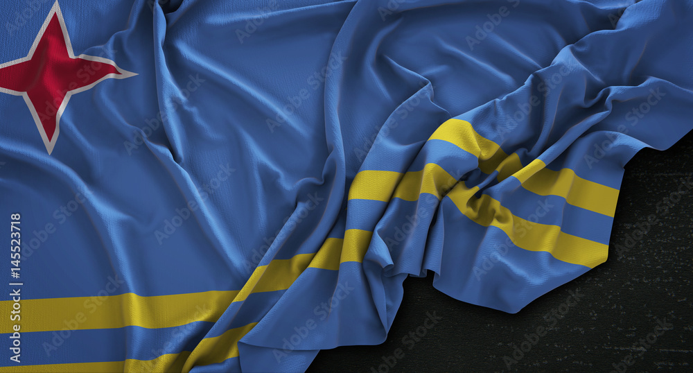 Aruba Flag Wrinkled On Dark Background 3D Render
