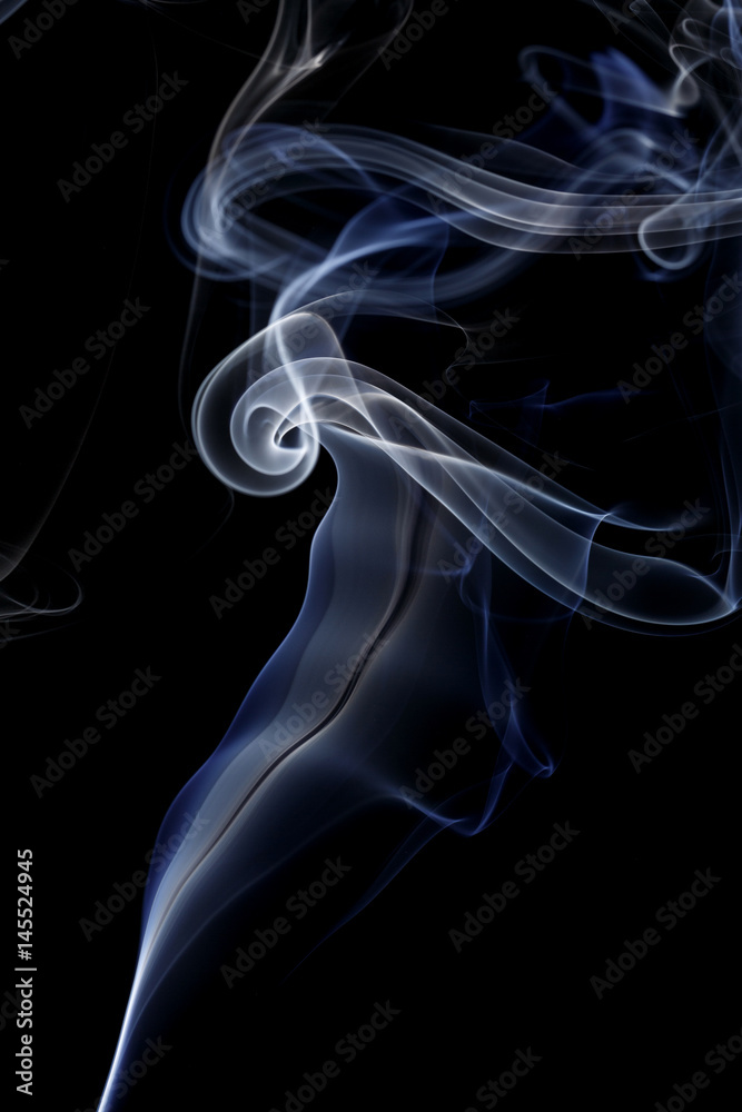 Fototapeta premium Abstract white blue smoke from aromatic sticks.