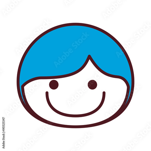 hand drawing silhouette front face boy with blue hair smiling vector illustration