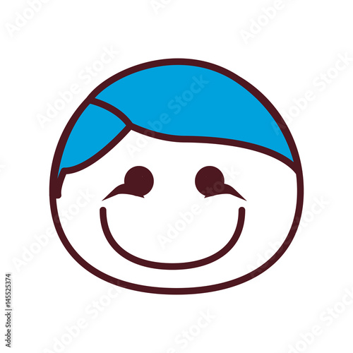 hand drawing silhouette front face boy with blue hair and expressive eyes vector illustration
