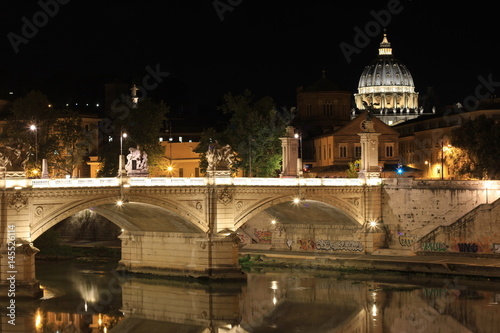 Rome by night St Peter's Basilica and river Tiber