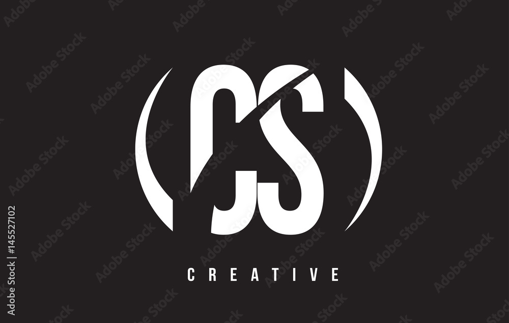 Fototapeta premium CS C S White Letter Logo Design with Black Background.