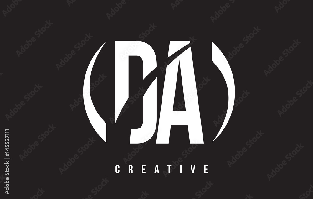 DA D A White Letter Logo Design with Black Background.