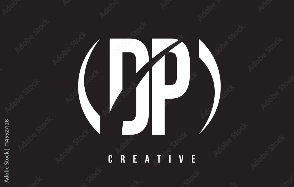 DP D P White Letter Logo Design with Black Background.