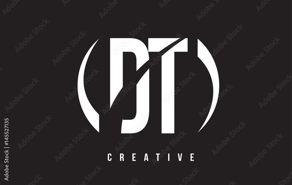 DT D T White Letter Logo Design with Black Background.